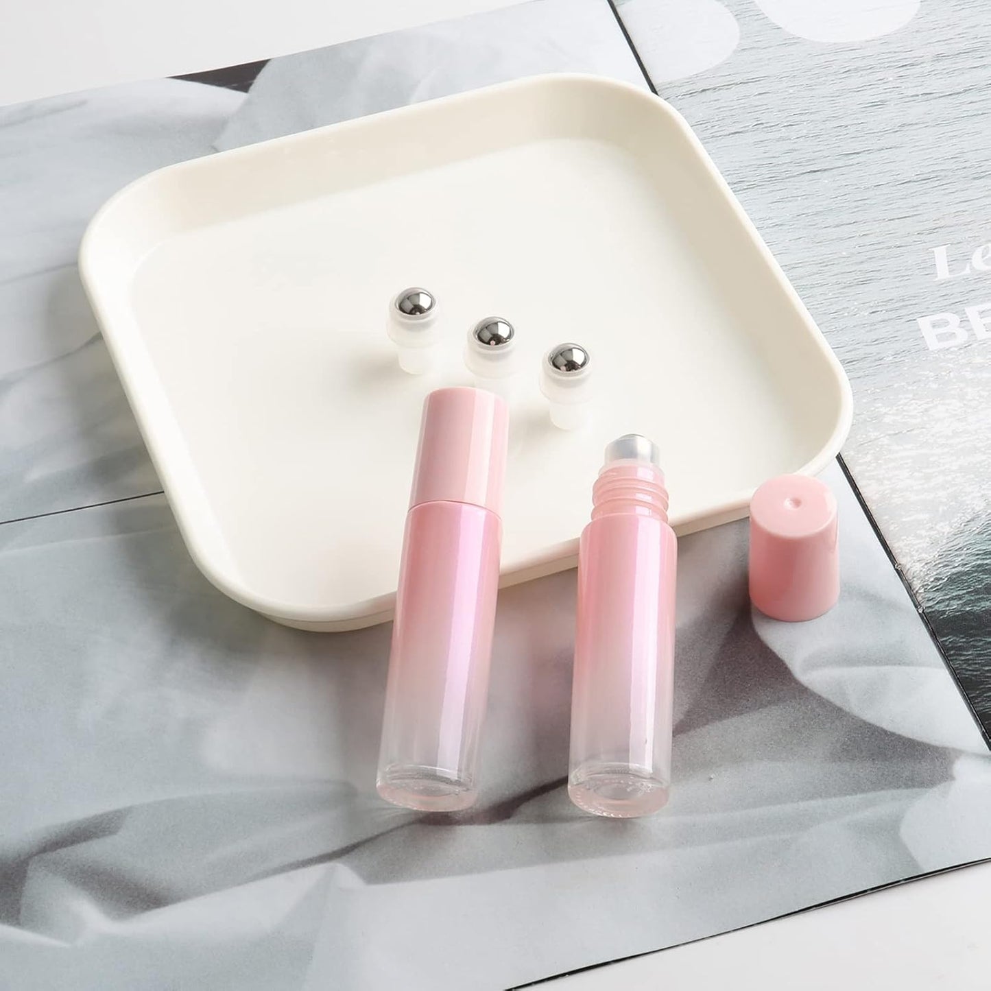 42pcs Roller Bottle Set - 10mL Refillable Roll-On Bottles with Stainless Steel Roller Balls & Funnels | Perfect for Travel, Perfume & Lip Gloss