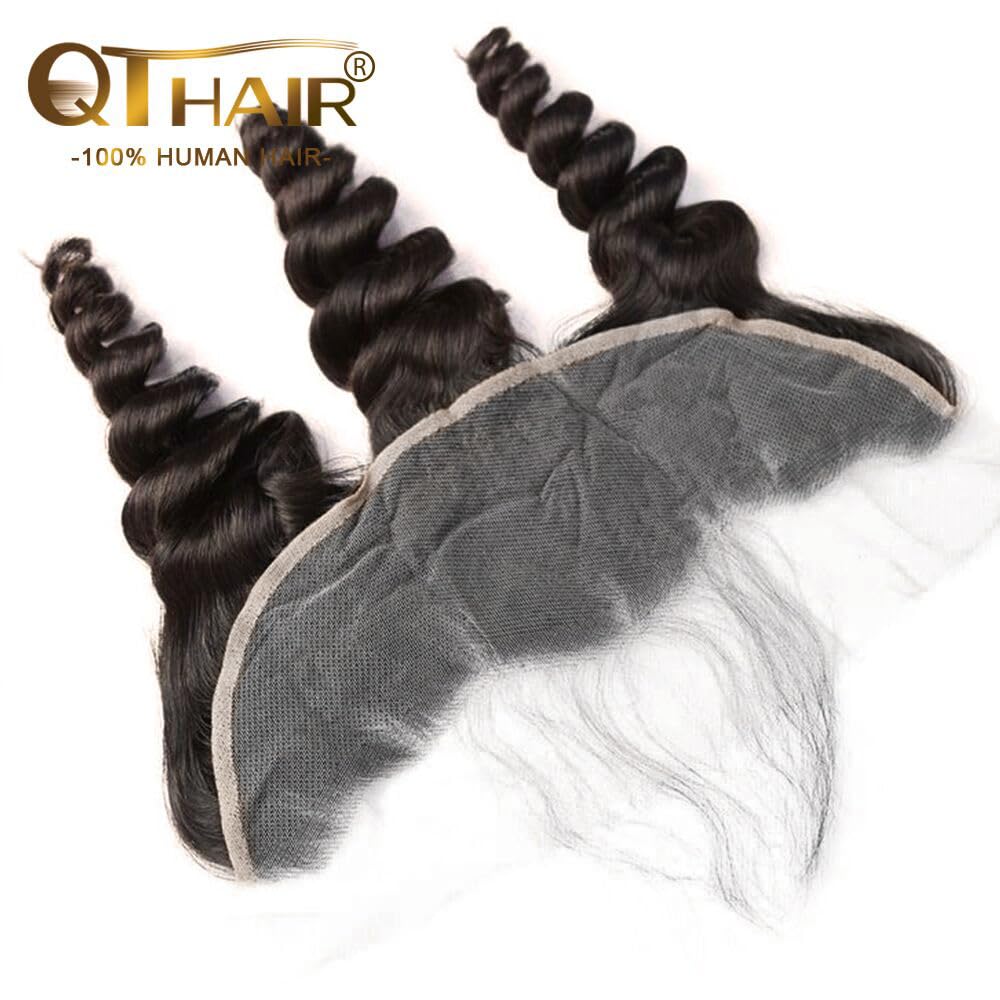 QTHAIR 18A 13x4 HD Lace Frontal Human Hair Loose Wave Frontal Pre Plucked with Baby Hair Ear to Ear Transparent Lace Closure 100% Unprocessed Brazilian Virgin Human Hair(12inch)