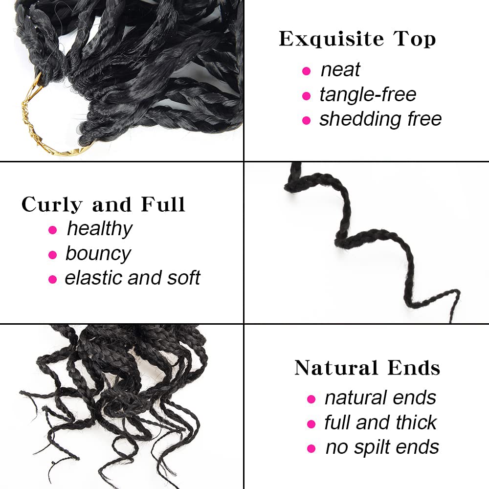 Goddess Curly Box Braids - 18-Inch Wavy Crochet Hair Extensions | Synthetic Fiber (#1B)