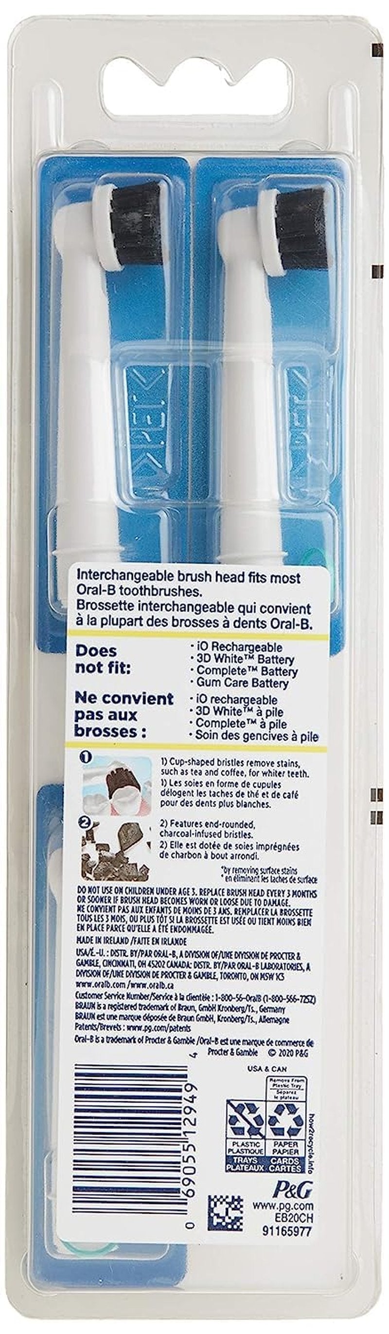 Oral-B Charcoal Electric Toothbrush Replacement Heads - 3 Pack for Deep Cleaning