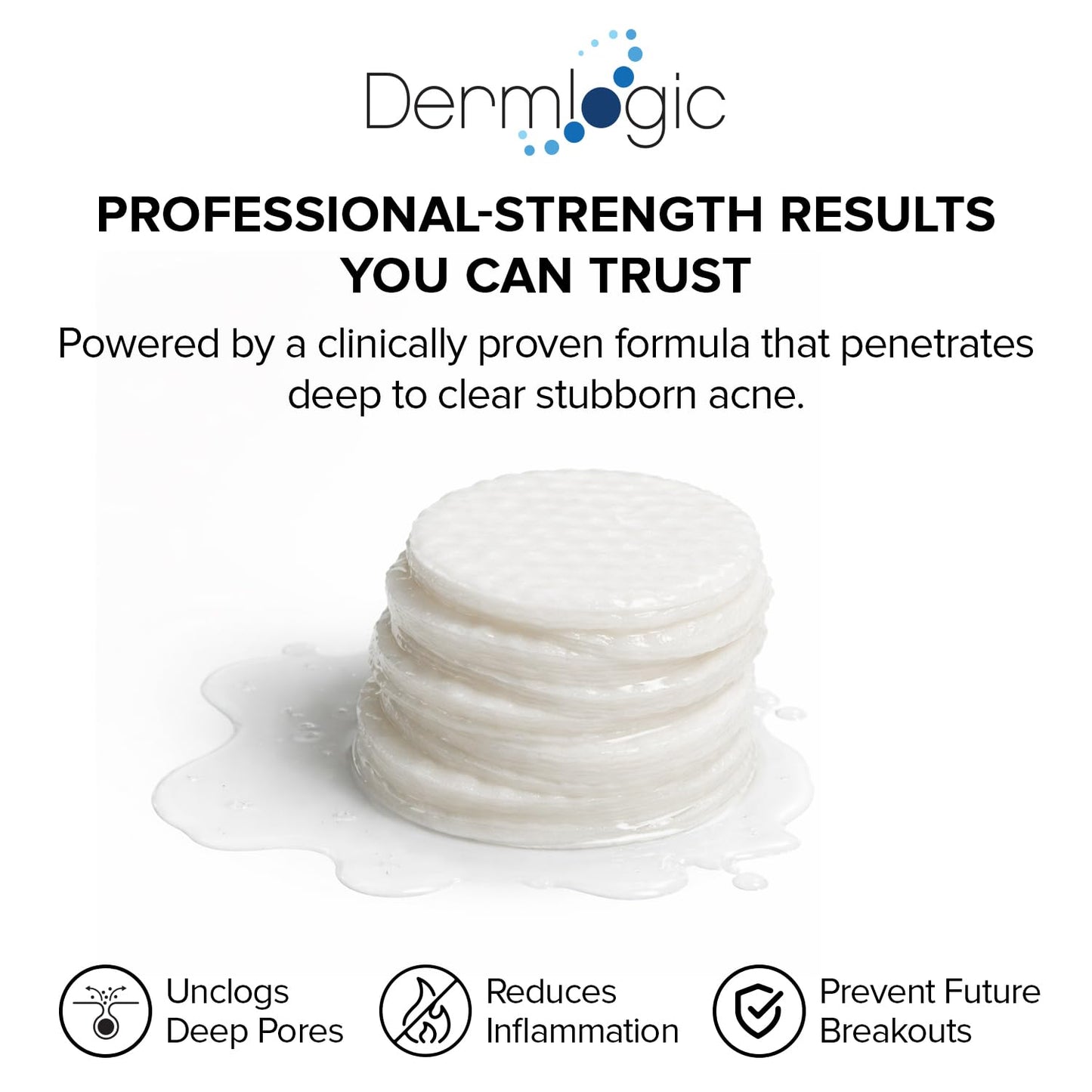 Dermlogic Acne Treatment Pads - Glycolic, Lactic & Salicylic Acid for Oily Skin | Clears Clogged Pores & Breakouts