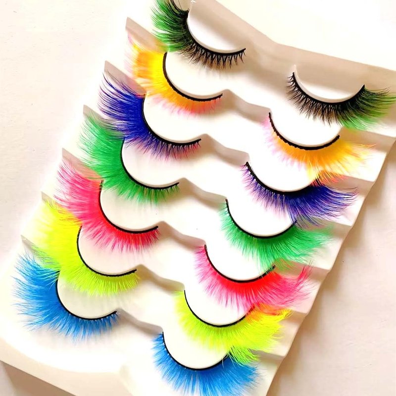 Ombre Colored Cat Eye Eyelashes - Fluffy Wispy Faux Mink Lashes for Halloween Cosplay | 7 Pairs