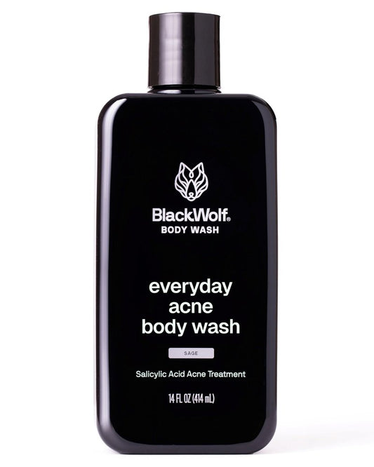Black Wolf Salicylic Acid Body Wash for Men - 14 Fl Oz Men's Body Acne Wash - Charcoal Helps Reduce Acne Breakouts & Cleanse Your Skin - Full Coverage & Deep Clean Treatment - Men's Bodywash