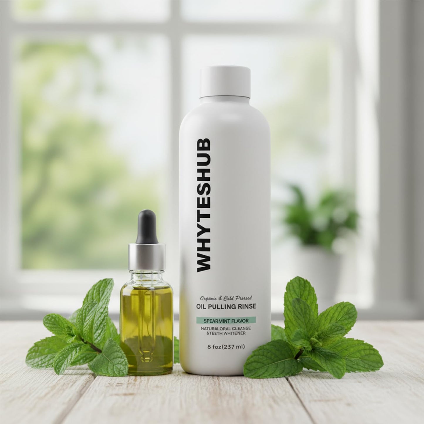 White Spearmint Oil Pulling Rinse, Cold-Pressed Coconut Mouthwash for Teeth Whitening, Powerful Organic Peppermint Oil Maintain Gum Health & Freshness Breath
