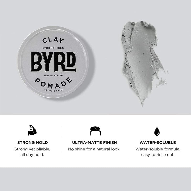 BYRD Hair Clay Pomade 2-Pack | Strong Hold & Ultra Matte Finish for All Hair Types | 3.35 Oz Each