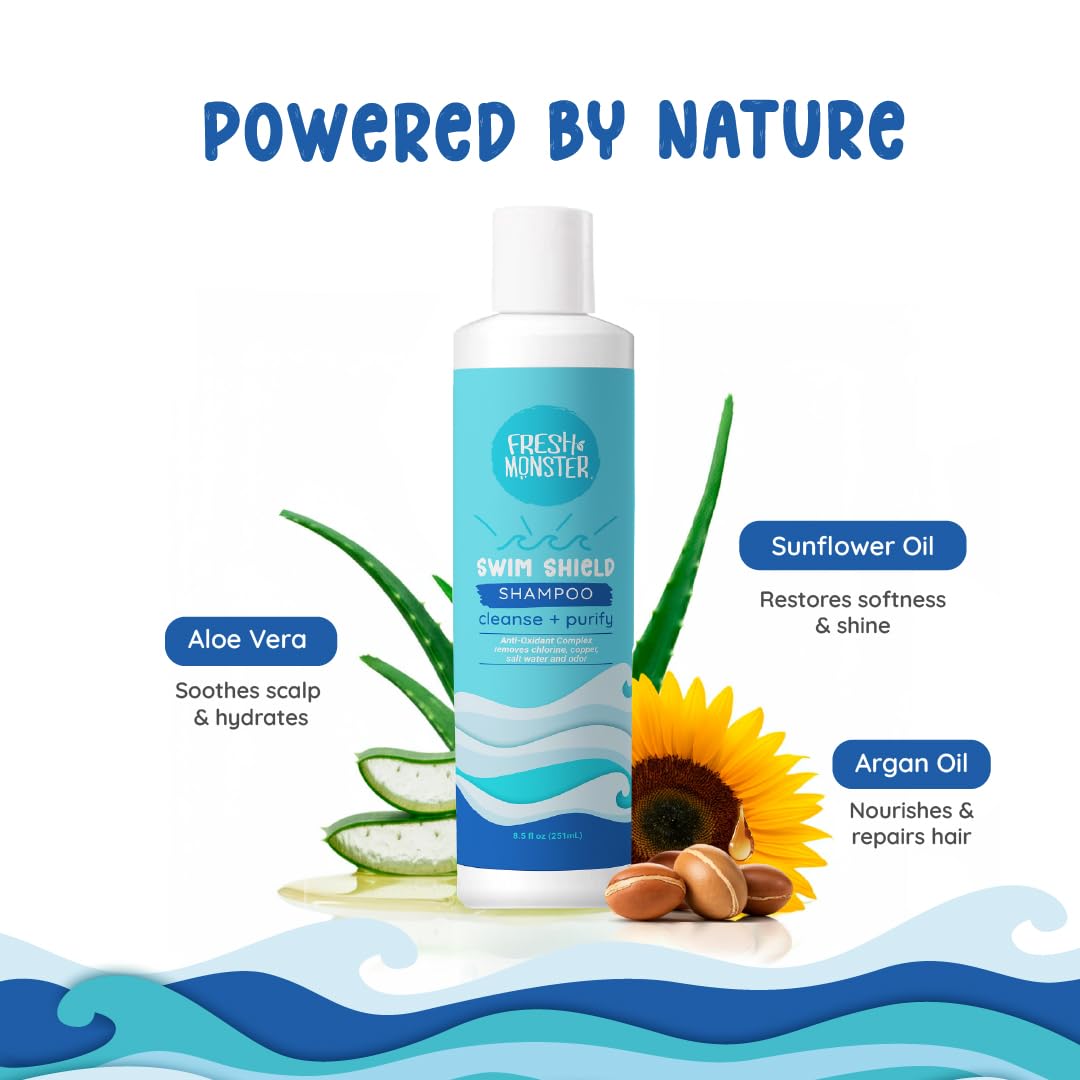 Fresh Monster Kids Swim Shampoo – Chlorine Removal Clarifying Shampoo for Swimmers – Sulfate-Free, Tear-Free, Post-Swim Hair Wash for Kids, 8.5 oz