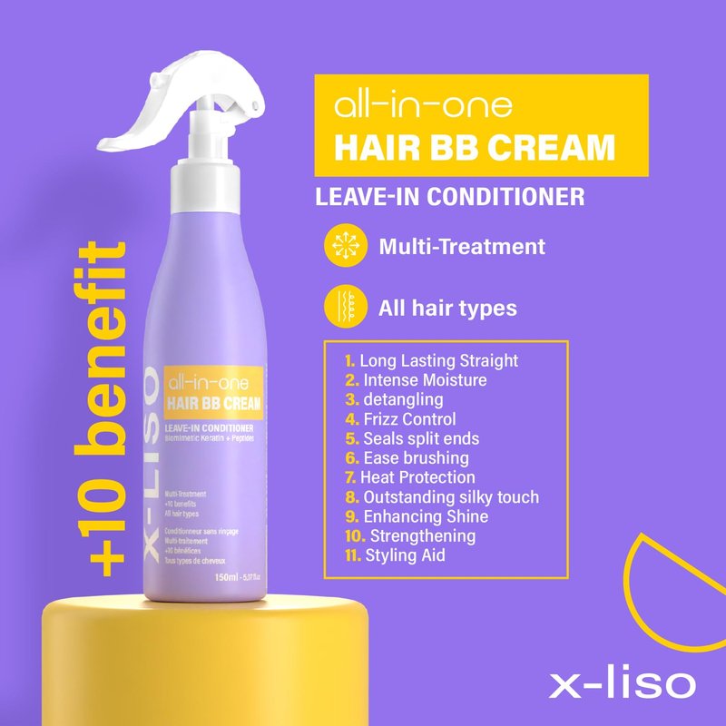 All-in-One Hair Conditioner Spray | Leave-In BB Cream with Keratin & Peptides - Anti-Frizz & Heat Protectant for All Hair Types - 11 Benefits in 1