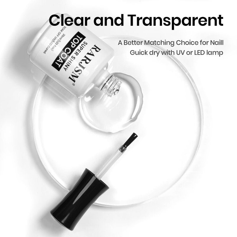 No Hema Top Coat Gel Nail Polish - 35ml Clear Glossy Finish | Long-Lasting Soak Off for Home Salon Manicure