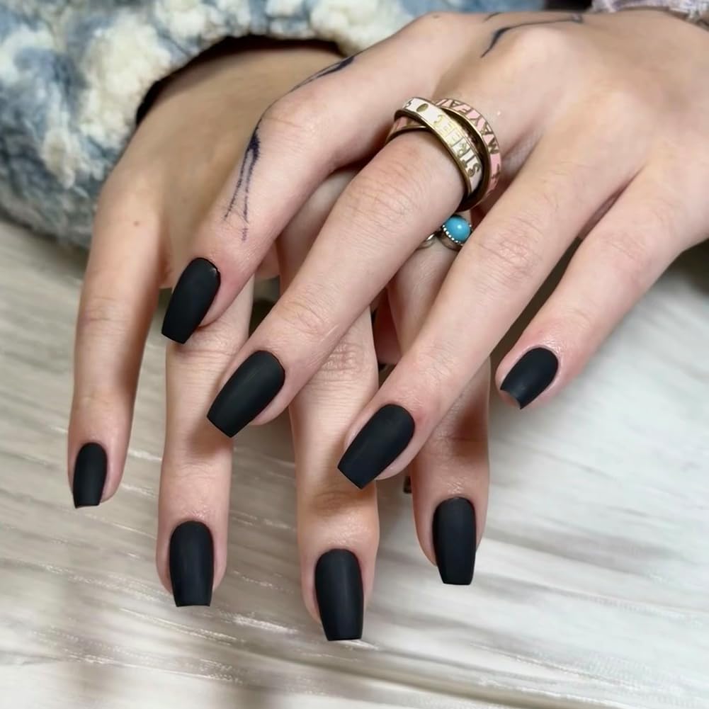COSMOO Matte Black Nail Polish Air Dry, Quick Dry Dark Lacquer Nail Art Varnish, Velvet Mist Effect Matte Finish Nails Polish for Ladies, 0.41 fl oz