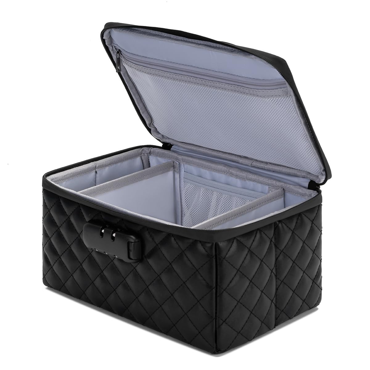 KaAutoler Portable makeup box with Lock, Large Capacity Travel Makeup Case Organizer, Makeup Bags for Girls Traveling With Handle and Divider Makeup Bag (Black)