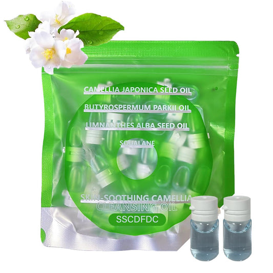 SSCDFDC Cleansing Oil Mini Travel-Friendly, Natural Makeup Remover Portable 20pcs Gentle Moisturizing Cleansing Oil for All Skin Types, Travel with (Camellia)