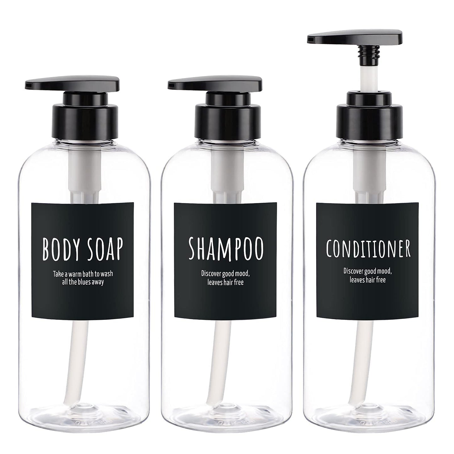 6 Pack Shampoo and Conditioner Bottles, Segbeauty 16.9oz & 10.1oz Refillable Shampoo Bottle for Shower, Shower Bottles Refillable, Large Empty Plastic Bathroom Soap Lotion Shampoo Dispenser Clear