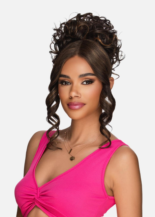 Vivica A. Fox Hair Collection LBPB-VIOLET, Bang & Bun, Quick and Easy Lace, Ponytail Bun and Lace Bangs (Jet Black 1)