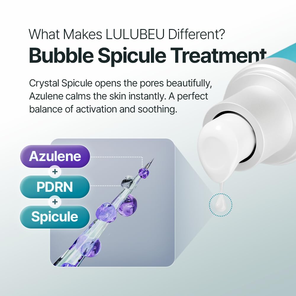 LULUBEU Deep Pore Bubble Shot Ampoule, K-Beauty Deep Pore Prep Serum with Crystal Spicule, PDRN & Azulene, 300-Shot Spicule System for Smoother, Clear-Looking Skin