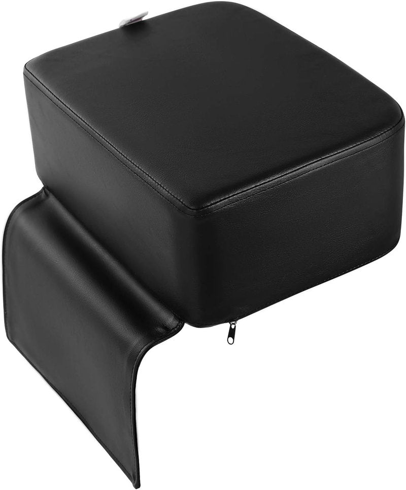 Kids Barber Booster Seat - 6.5" Thick Toddler Salon Chair Cushion with Foot Protector | Black Synthetic Leather