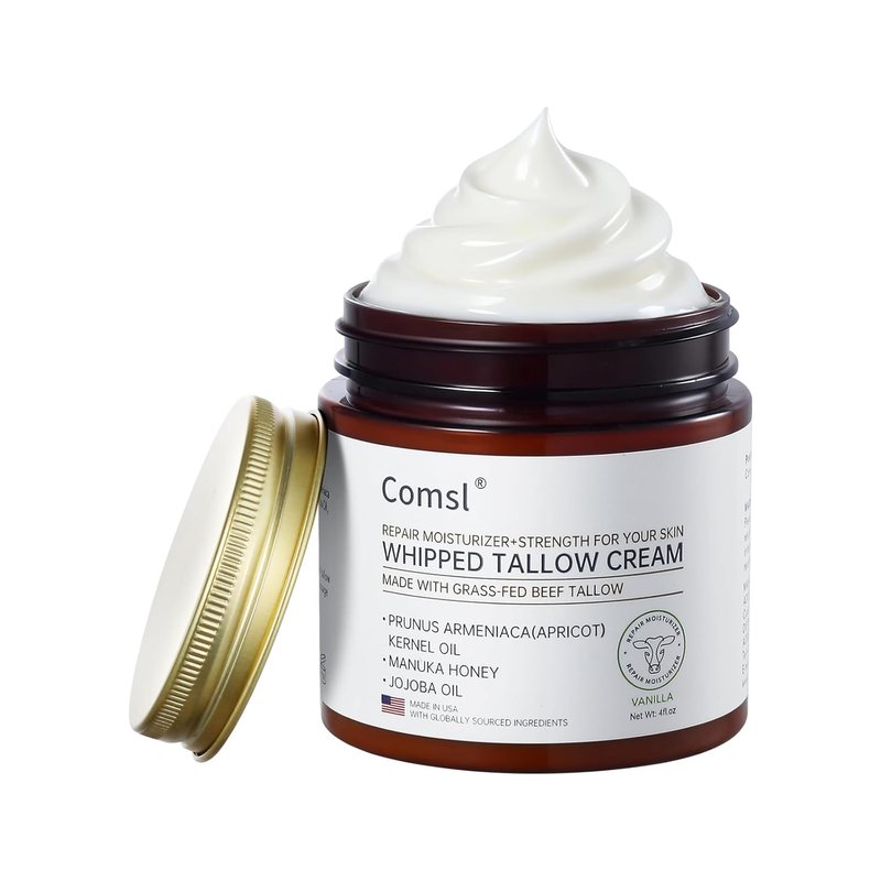 Whipped Tallow Honey Cream - Moisturizer for Dry, Sensitive Skin | 4oz Unscented, Eczema & Rosacea Relief