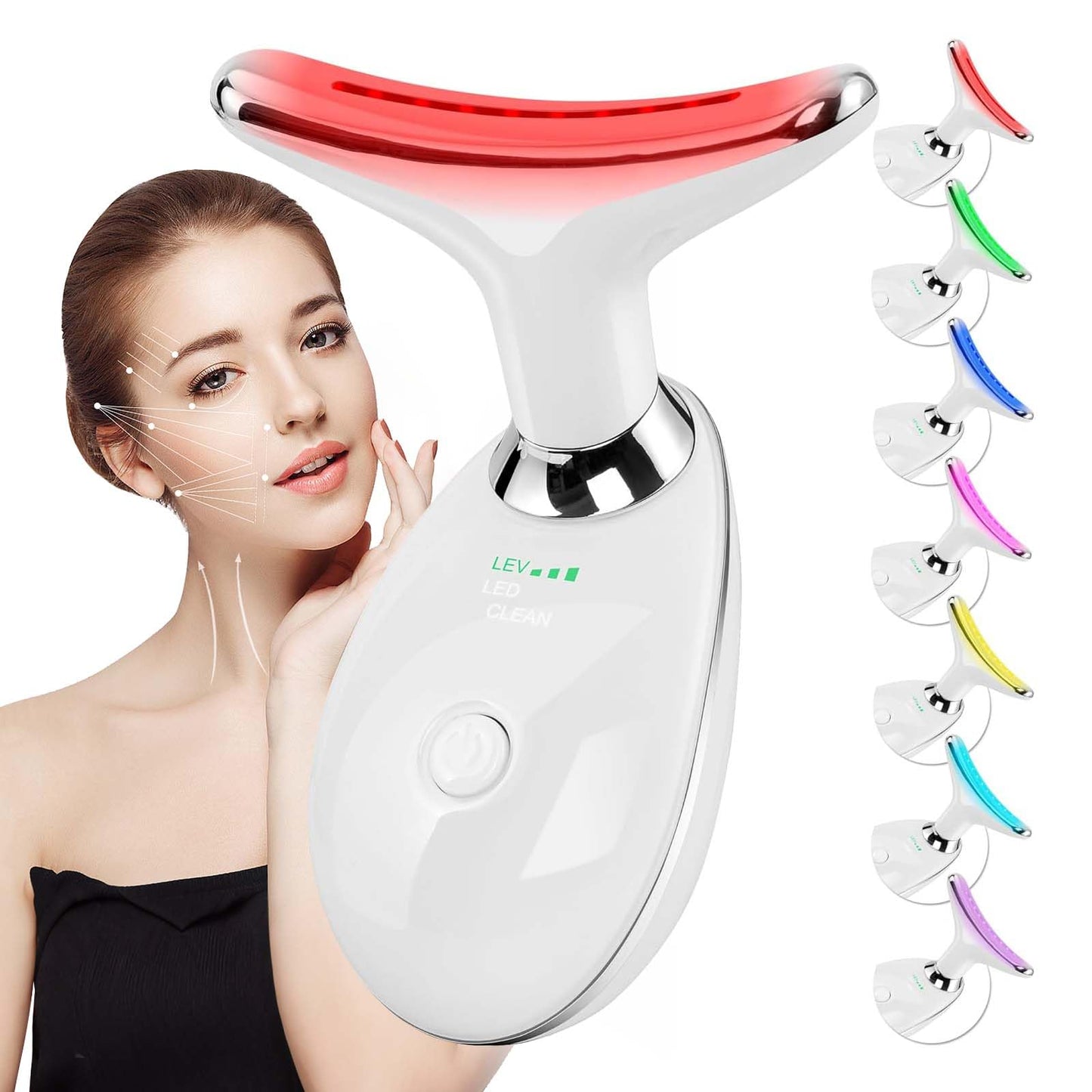 Facial Massager,Red-Light-Therapy-for-Face and Neck Massager,7 Colors Womens Skin Rejuvenation Lifting Facial Massager Tool for Toning,Glow Boost (White)
