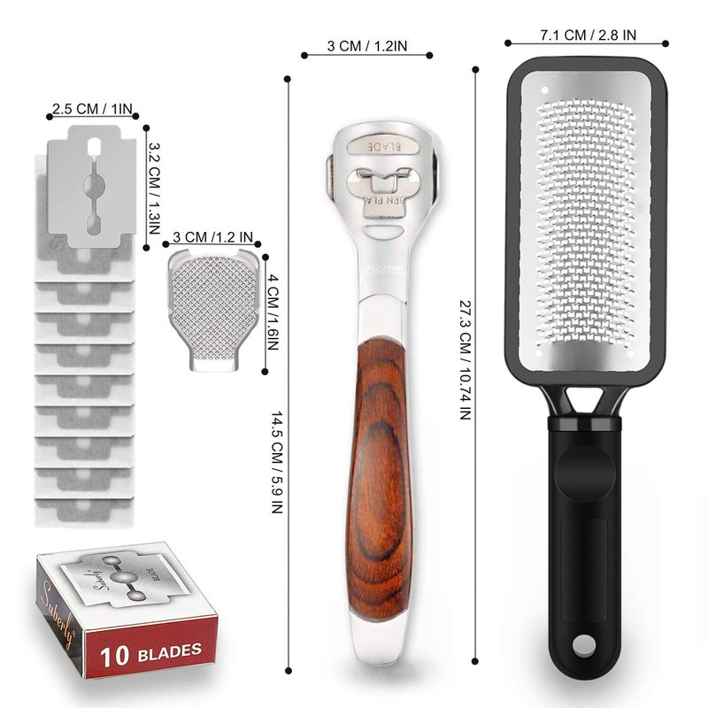 Foot Scraper Pedicure Supplies for Dead Skin Heel File Like Grater Calusses Remover Feet Callus Shaver Feet Scrubber Hard Skin Kit with 10 Blade
