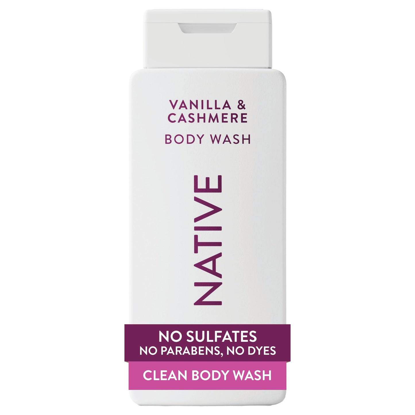 Native Clean Body Wash, Gentle & pH-balanced for Sensitive Skin, 24-Hr Freshness for Women & Men, Vegan & Cruelty-Free, Free of Sulfates & Parabens, Vanilla & Cashmere, 18 fl oz