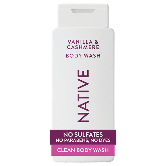 Native Clean Body Wash, Gentle & pH-balanced for Sensitive Skin, 24-Hr Freshness for Women & Men, Vegan & Cruelty-Free, Free of Sulfates & Parabens, Vanilla & Cashmere, 18 fl oz