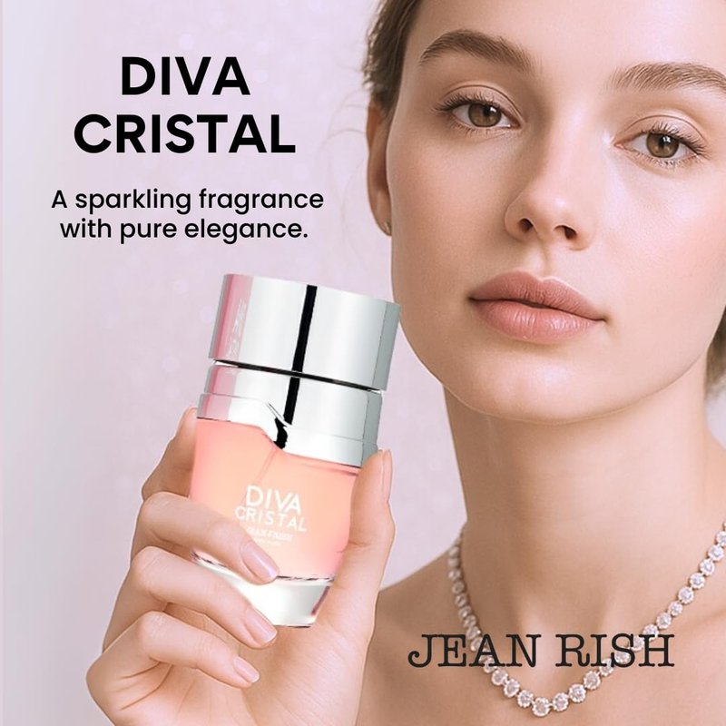 Jean Rish Diva Cristal Perfume for Women Eau De Parfum, Long-Lasting Luxury Fragrance, Made In USA - Bergamot, Rose, Peony, Vanilla, Musk Scent - 100ml / 3.4 oz