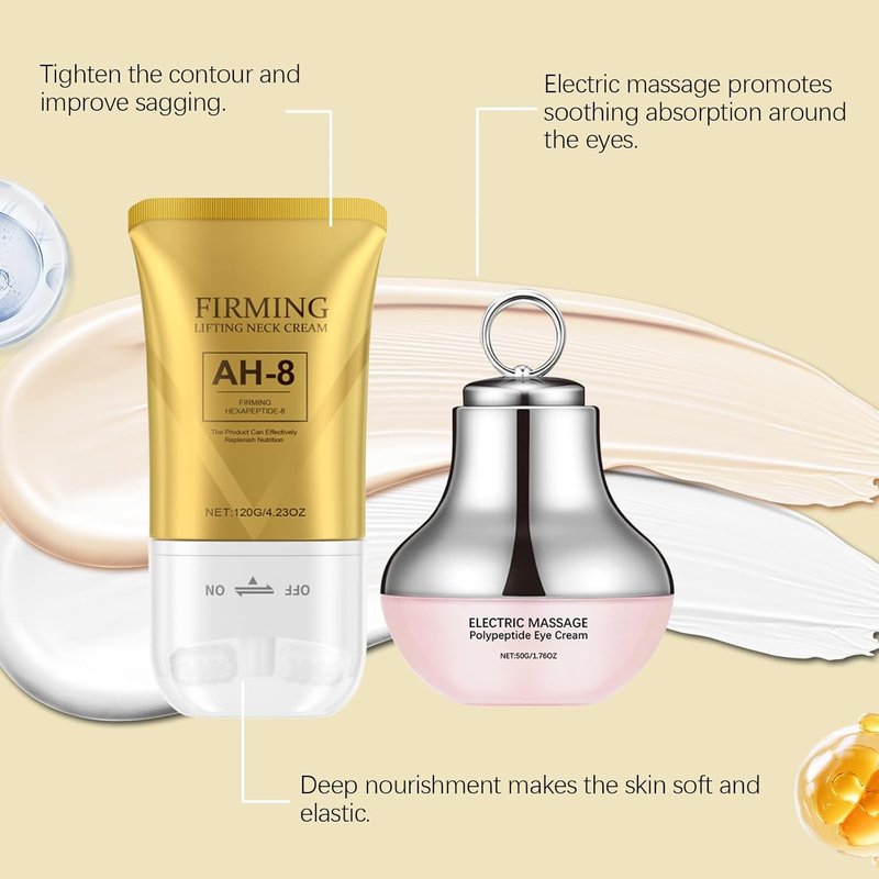 Neck and Eye Cream Set - Electric Massage & Red Light Anti-Wrinkle Treatment | Deep Moisturizer Bundle