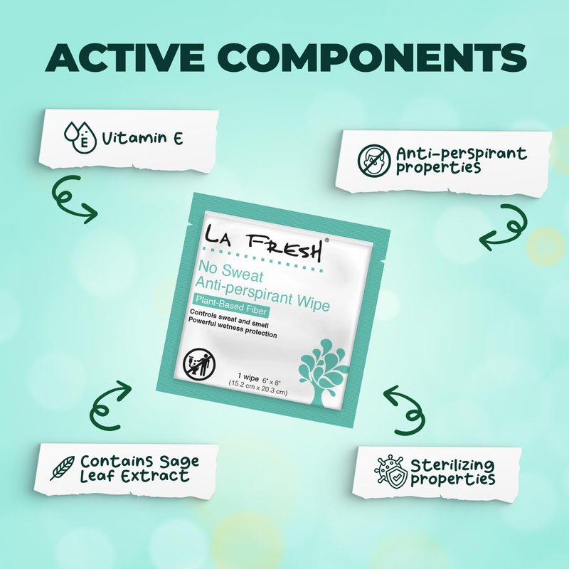La Fresh Travel Lite Antiperspirant and Body Wipes - 50 Individually Wrapped Deodorant Wipes for Adults, Men and Women Travel Essentials