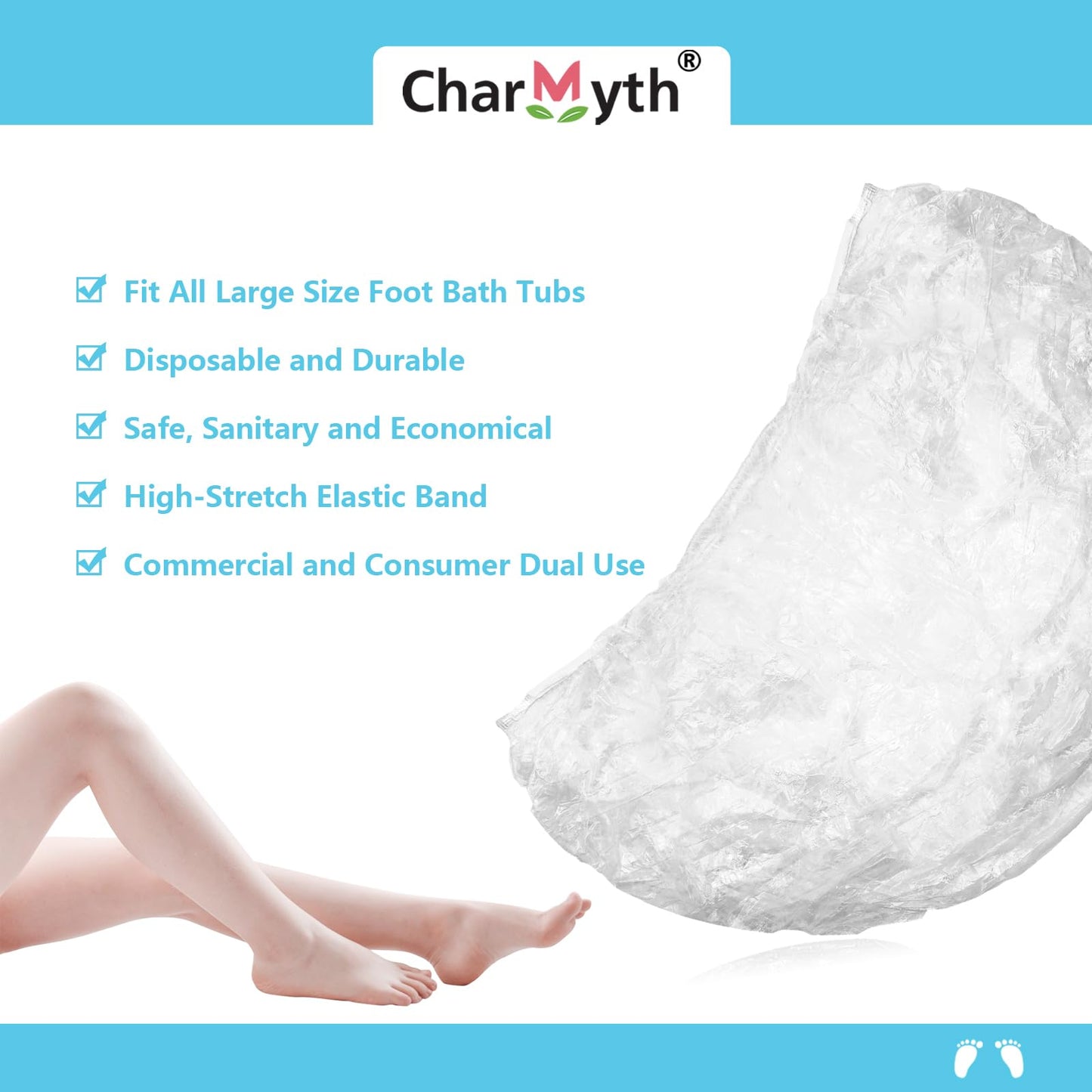 Charmyth Pedi Guard Bath Liners 200 Count Disposable Pedicure Liners, Spa Footsie Clear Pedi Guard Bath Liners for Foot Bath Spa Massage Thick Elastic 2XL