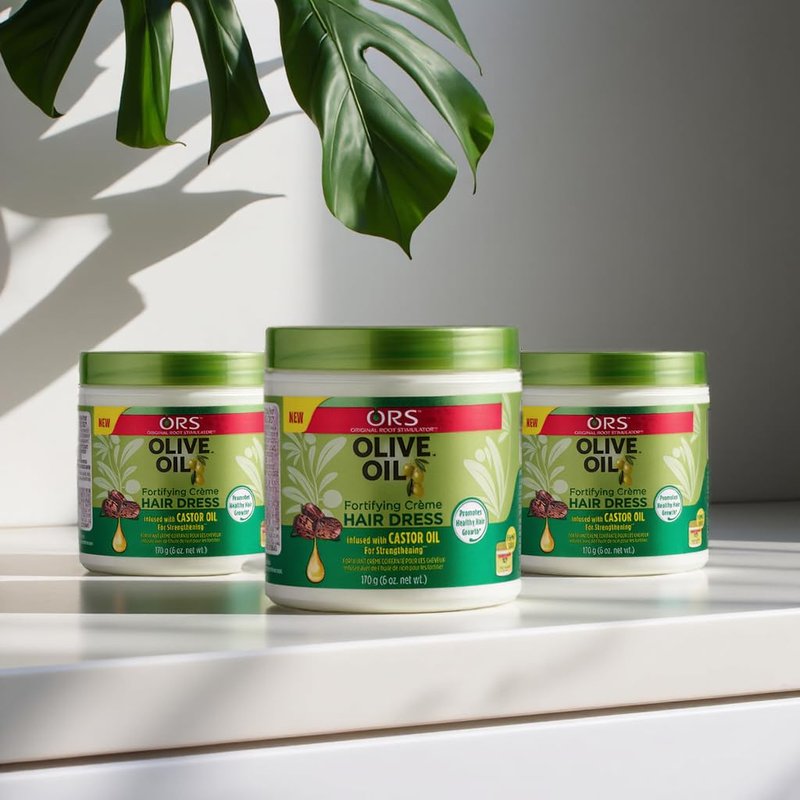 ORS Olive Oil Fortifying Cream Hair Dress Infused with Castor Oil for Strengthening 6 Ounce (Pack of 3)
