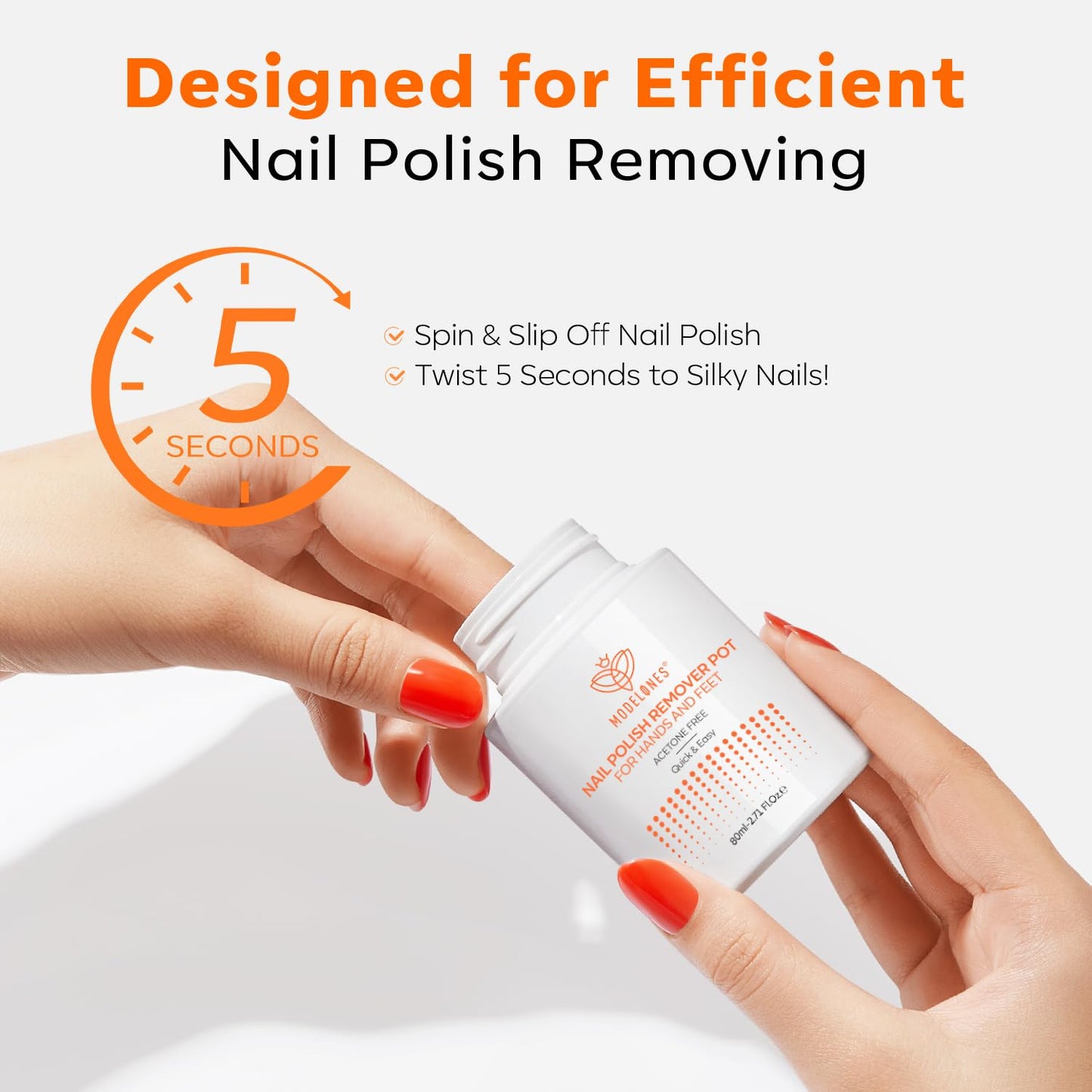 Modelones Acetone-Free Non-Drying Nail Polish Remover Pot with Jojoba Oil and Extra Sponge-Top Lid, Fingernail Polish Removal Gentle Formula for Salon & Home Nail Art 3.52 Fl Oz
