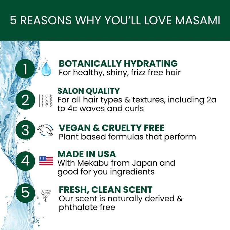 MASAMI Mekabu Hydrating Shine Serum | Sulfate Free | Paraben Free | Phthalate Free | Cruelty Free | Vegan | Salon Quality | Color Safe