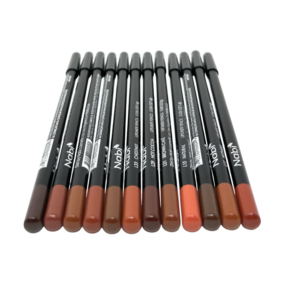 Nabi 12 Colors Wooden Lip Liner Pencil Set, High Pigmented Lip Makeup, Long-wearing, Deep and Rich in Color, 7.5 inches Long Pencil (Brown, 7.5)