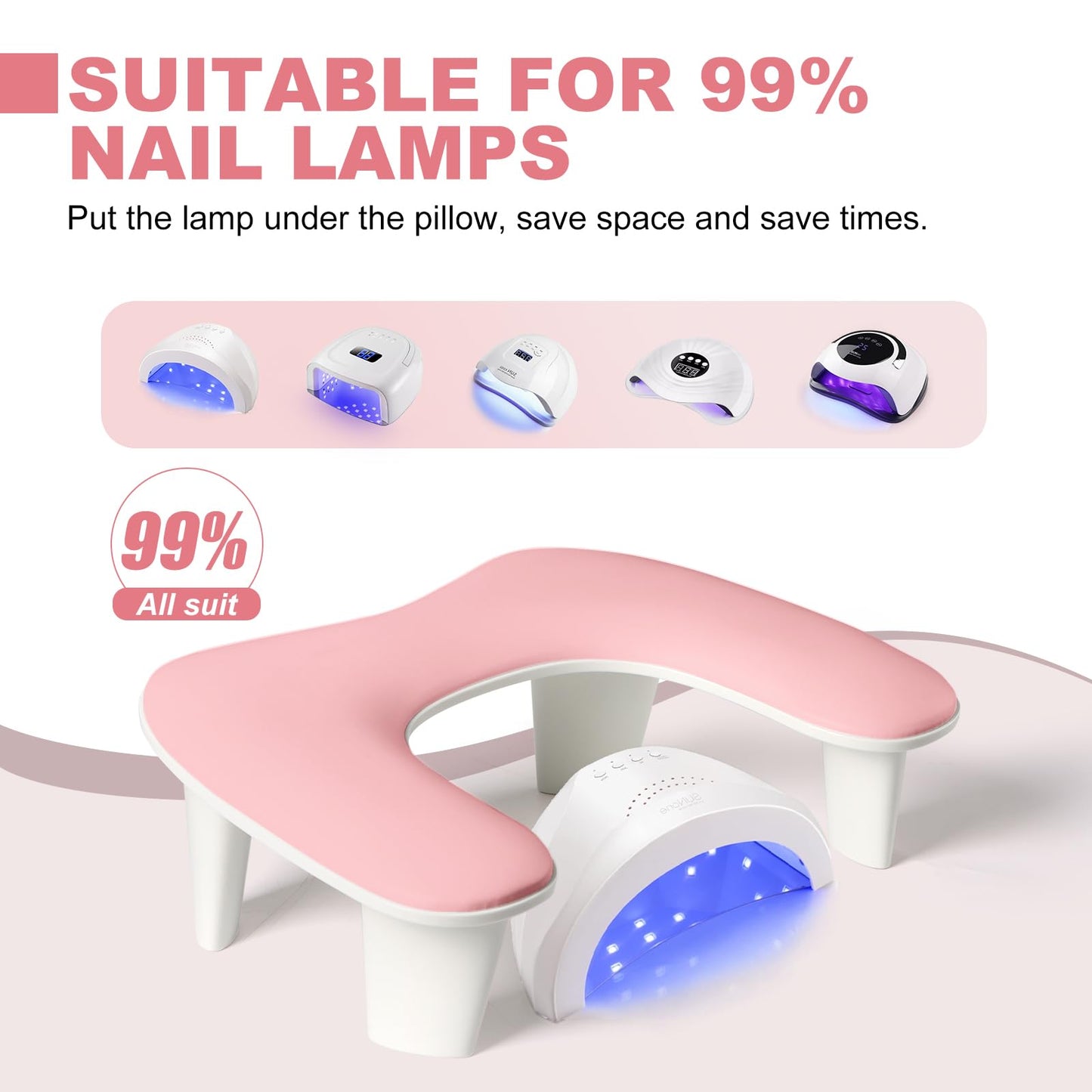 Nail Arm Rest for Nail Tech, U-shaped Manicure Hand Rest Stand, Luxurious Big Microfiber PU Leather Armrest for Clients-Pink