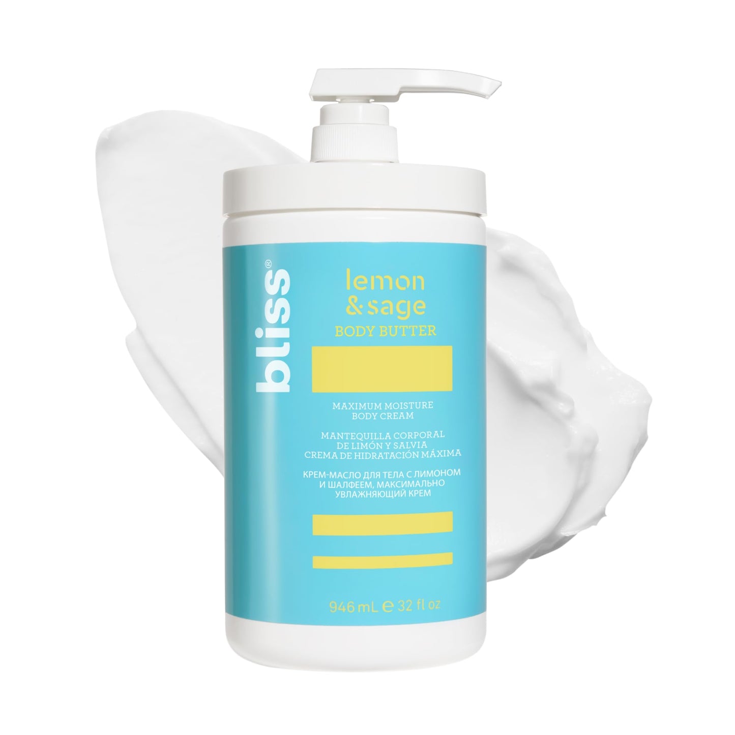 Bliss Body Butter - Lemon and Sage Body Butter - Maximum Moisture Cream - 32 Fl Oz - Body Lotion for Dry Skin - Long-Lasting Moisturizer for Women & Men - Vegan & Cruelty-Free