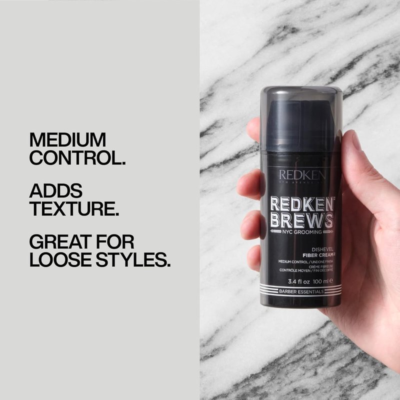 Redken Brews Fiber Cream For Men - Men's Hair Styling Cream With Medium and Natural Hold, Undone Finish & Adds Texture and Shape
