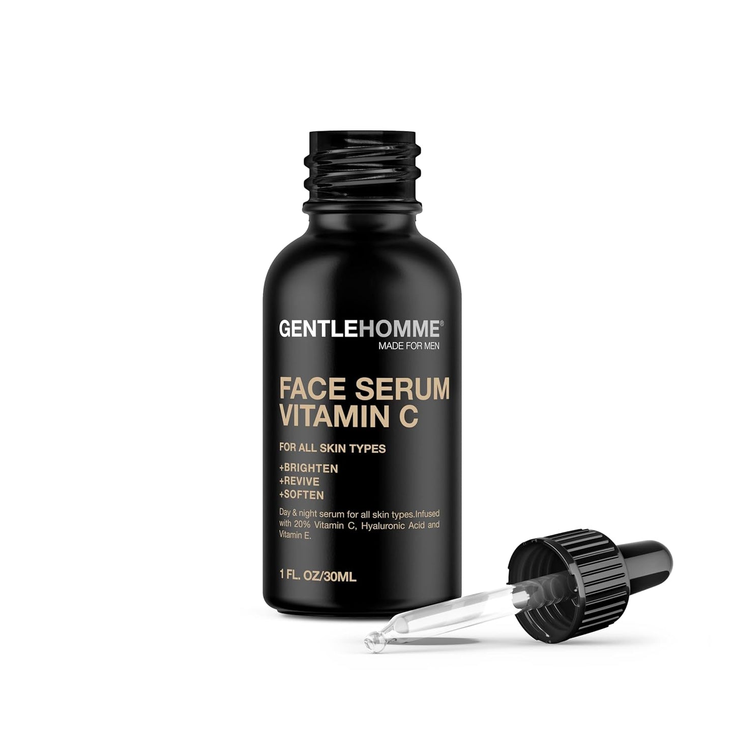 Vitamin C Face Serum for Men - 20% Vitamin C, Hyaluronic Acid & Vitamin E - Brightens & Revives Skin | 1oz