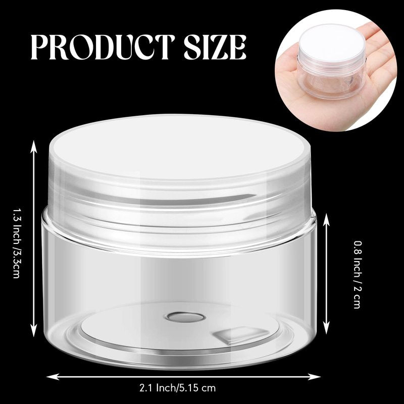 SATINIOR 100 Pcs Plastic Jars with Lids Small Containers Lids Wide Mouth Small Plastic Containers for Lotion Cream Rhinestones Body Butters Travel Storage(1 oz,Clear)
