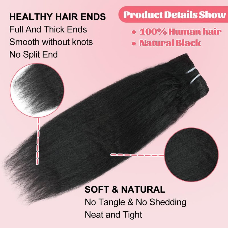 Real Human Hair Clip-In Extensions - 110g Kinky Straight Brazilian Hair | 14-Inch, 8 Pcs Set for Women