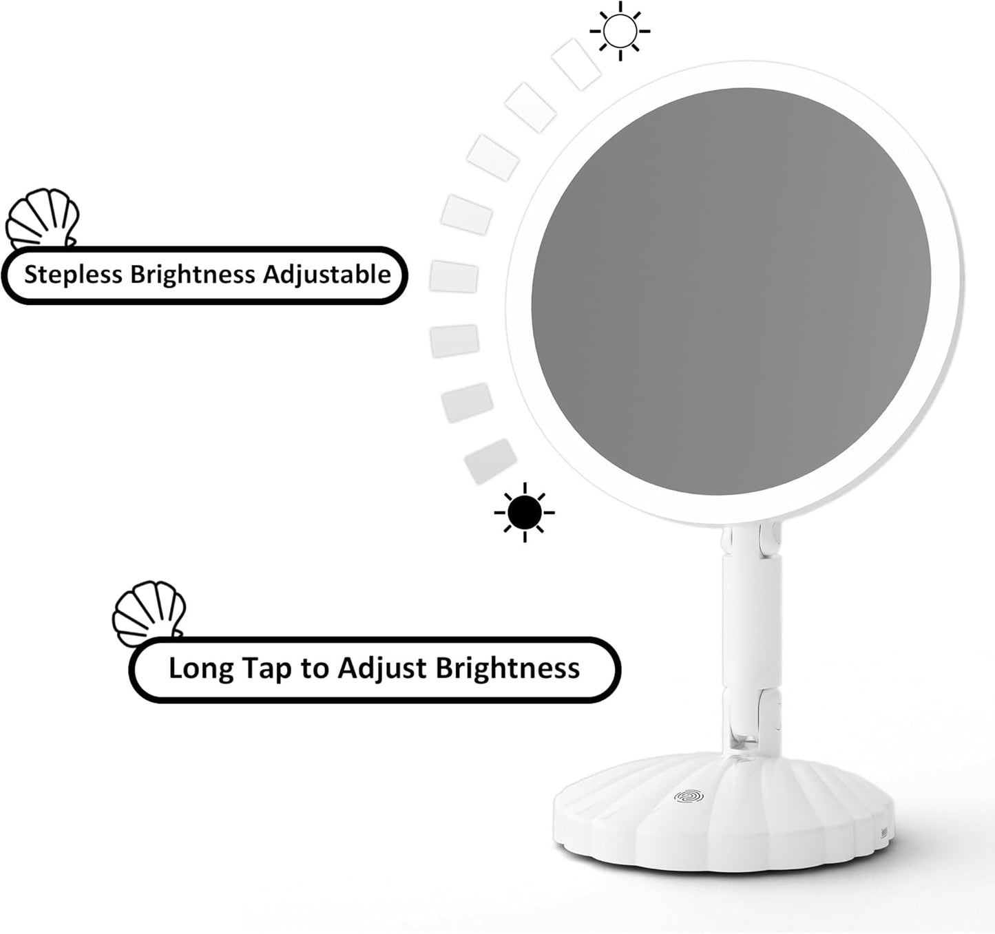 Portable Travel Vanity Mirror with Lights - Interchangeable Design & 1/15X Magnification | Stepless Adjustable Brightness, 3 Color Modes