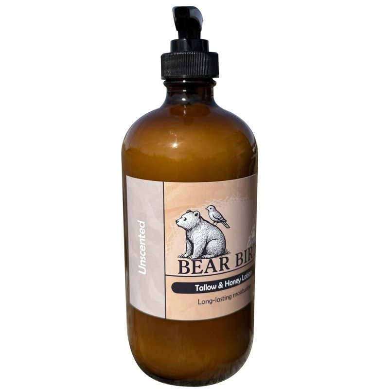 Grass-Fed Tallow & Raw Honey Lotion - Nourishing Olive Oil Formula | Unscented 8 oz