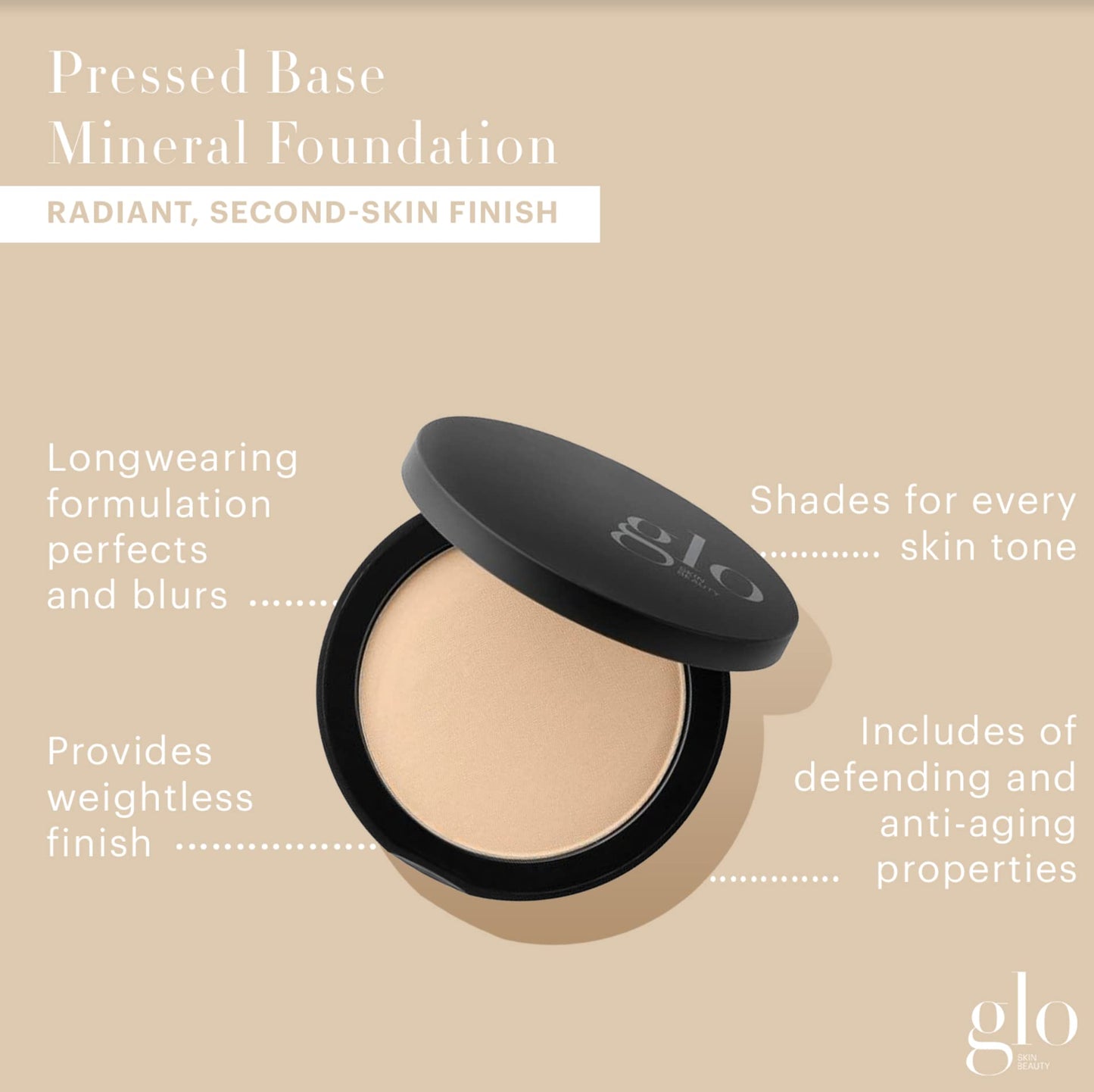 Glo Skin Beauty Pressed Base Powder Foundation, Golden Medium – Buildable Sheer to Full Coverage, Long Wear Face Powder Compact, Pressed Powder Makeup for Smooth, Semi-Matte Finish