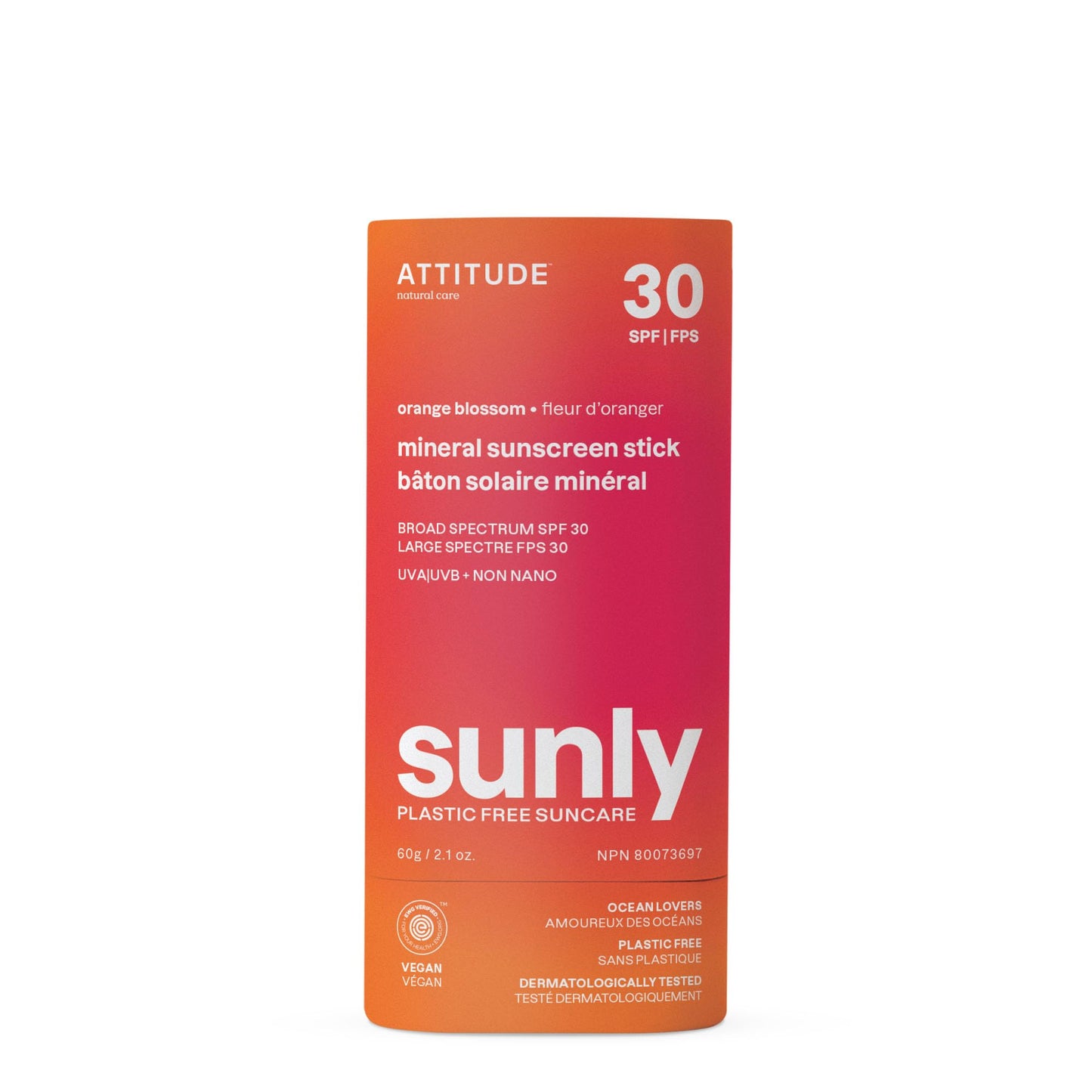 ATTITUDE Mineral Sunscreen Stick with Zinc Oxide, SPF 30, EWG Verified, Plastic-Free, Broad Spectrum UVA/UVB Protection, Dermatologically Tested, Vegan