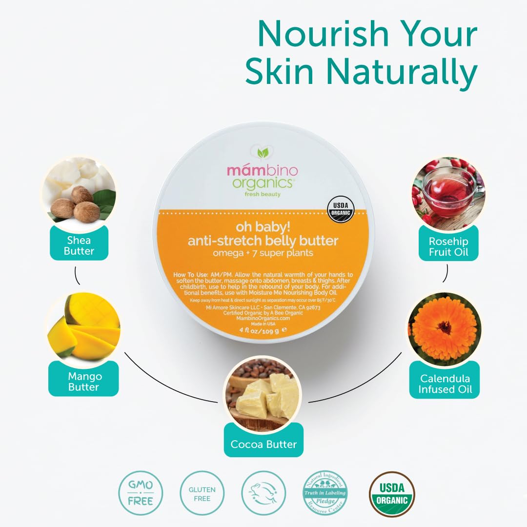 Mambino Organics Belly Butter - Vegan Pregnancy Cream with Shea Butter | 2-Pack, 4 fl oz
