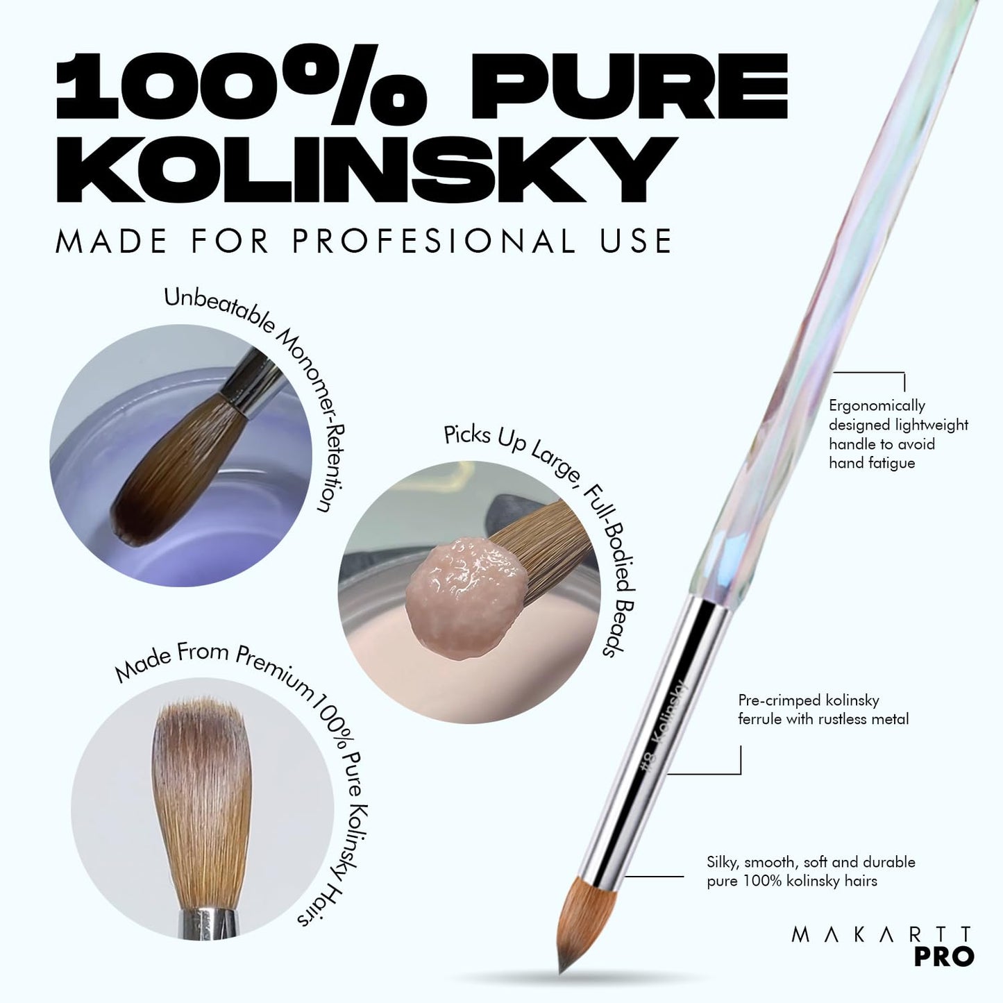 MakarttPro Kolinsky Acrylic Nail Brush #14 – 100% Pure Kolinsky Hair for Acrylic Powder & EMA Monomer, Professional Nail Brush with Superior Liquid Retention, Anti-Clogging, for Nail Techs