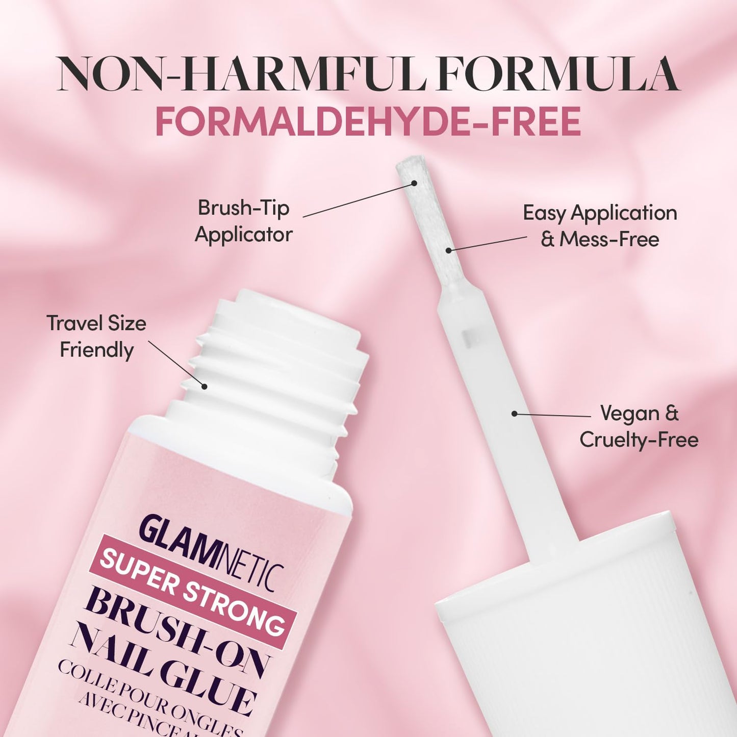 Glamnetic Press On Nails & Brush On Nail Glue Bundle - All Time Love | Short Almond Fake Nails with French Tips and Leaf Accents | 15 Sizes - 30 Nail Kit with Glue | Reusable, Salon-Quality Fake Nail