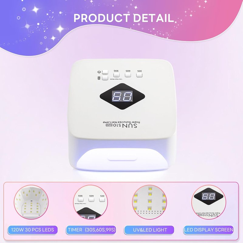 Cordless Nail Lamp - 120W Rechargeable UV LED Nail Dryer with 3 Timer Modes | Portable for Salon & Home Use, Lasts 4-5 Hours