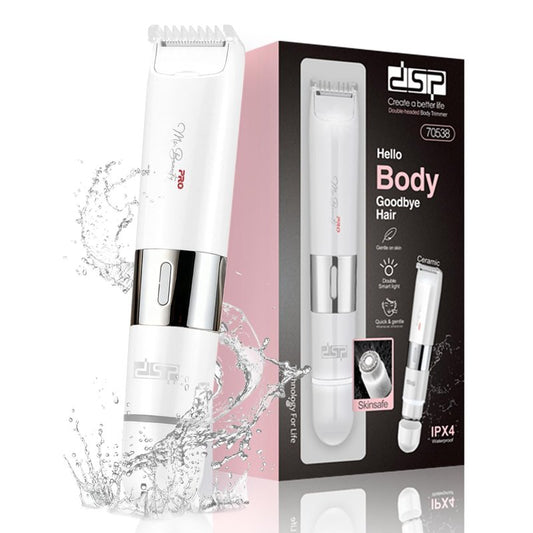 DSP Bikini Trimmer for Women, 2-in-1 Dual Head Electric Shaver for Pubic Hair & Body, Waterproof Painless Ladies Razor with Light, Underarm Leg Arm Face Trimmer