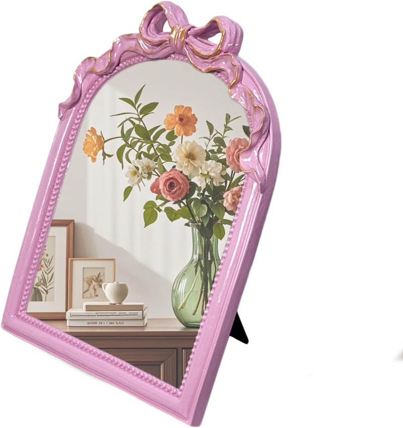 Pink Bow Mirror - Elegant Wall-Mounted Makeup Mirror | 13x10 Inch Decorative Accent for Nursery & Bedroom