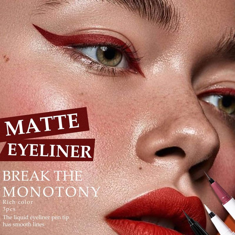 Colored Eyeliner Set - 3 Pcs Waterproof Matte Liquid Eye Liner in White, Red & Black | Long-Lasting Colorful Makeup