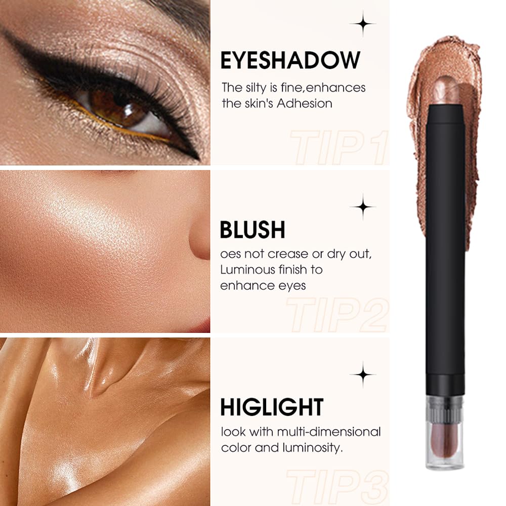 FERLYHR Dual-Ended Eyeshadow Stick, Waterproof Creamy Powder Shadow for Highlight and Contour, Long-Lasting Smudge-Proof, Vegan, Easy Blendable, 0.17 Oz (3#, 1 Count (Pack of 1))